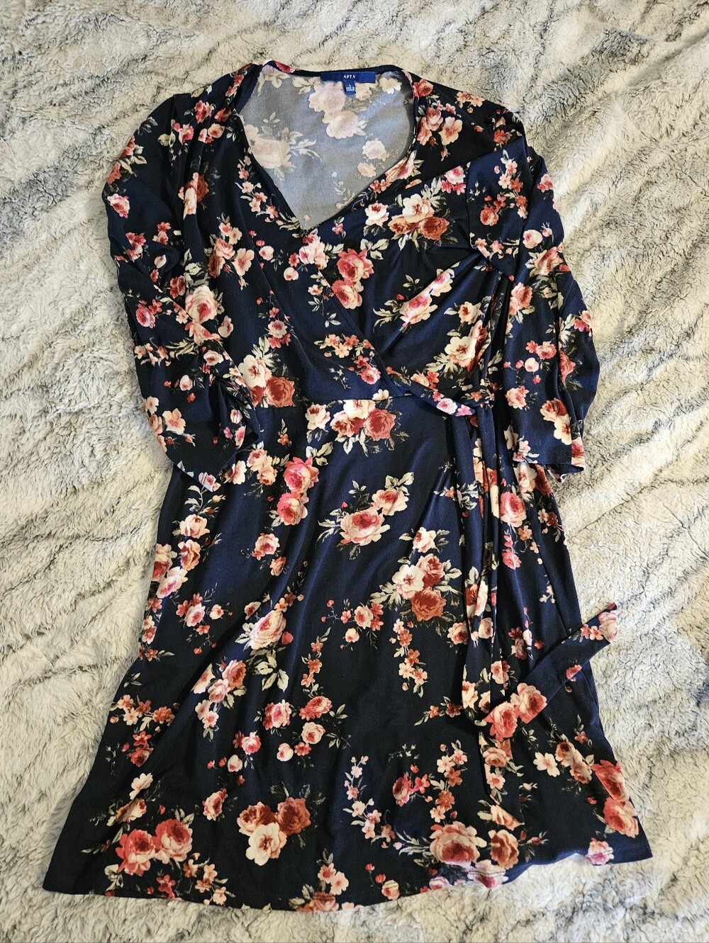 Floral Midi Dress - Navy with Pink Rose Print